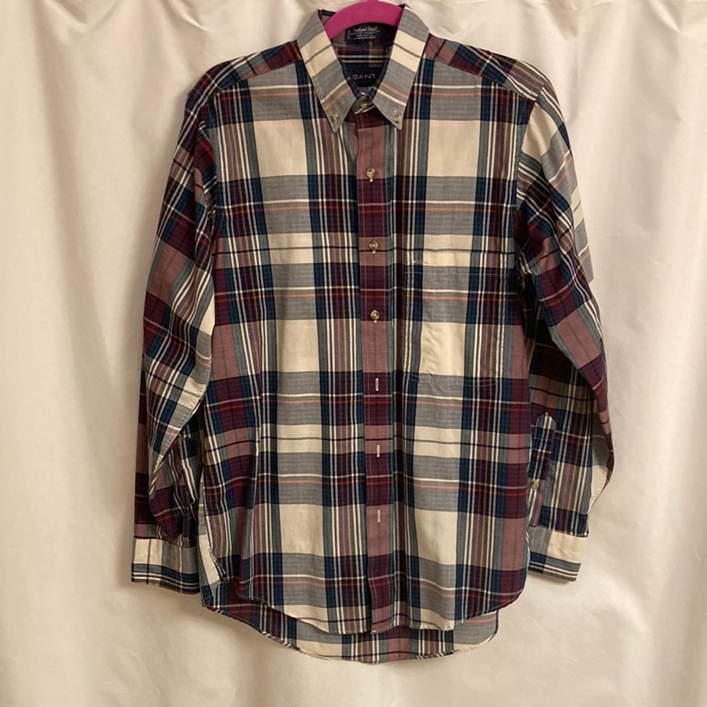 Vintage Gant Men’s Shirt in Foxhunt Plaid Cotton/Polyester Long Sleeves